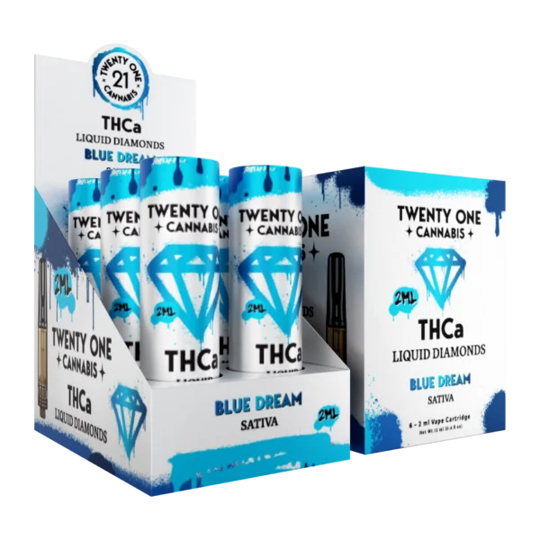 Twenty One Cannabis Liquid Diamonds Vape Cartridges 2ml THCA Blue Dream (Sativa) 6ct