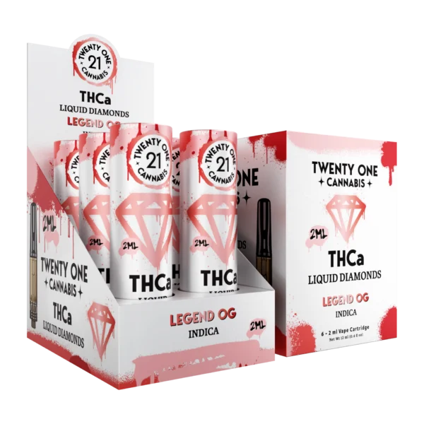 Twenty One Cannabis Liquid Diamonds Vape Cartridges 2ml THCA Legend OG (Indica) 6ct