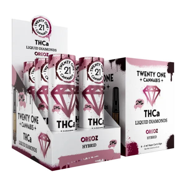 Twenty One Cannabis Liquid Diamonds Vape Cartridges 2ml THCA Oreoz (Hybrid) 6ct