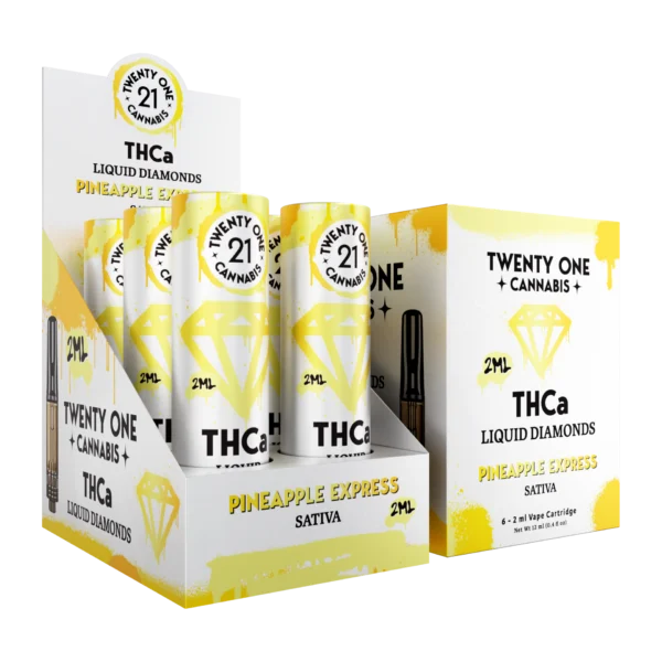 Twenty One Cannabis Liquid Diamonds Vape Cartridges 2ml THCA Pineapple Express (Sativa) 6ct
