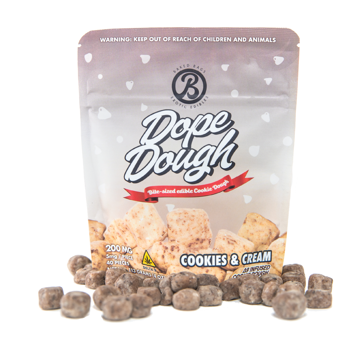 Baked Bags Edible Dope Dough 200mg D9 Cookies and Cream 10ct