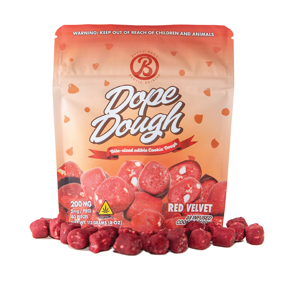 Baked Bags Edible Dope Dough 200mg D9 Red Velvet 10ct
