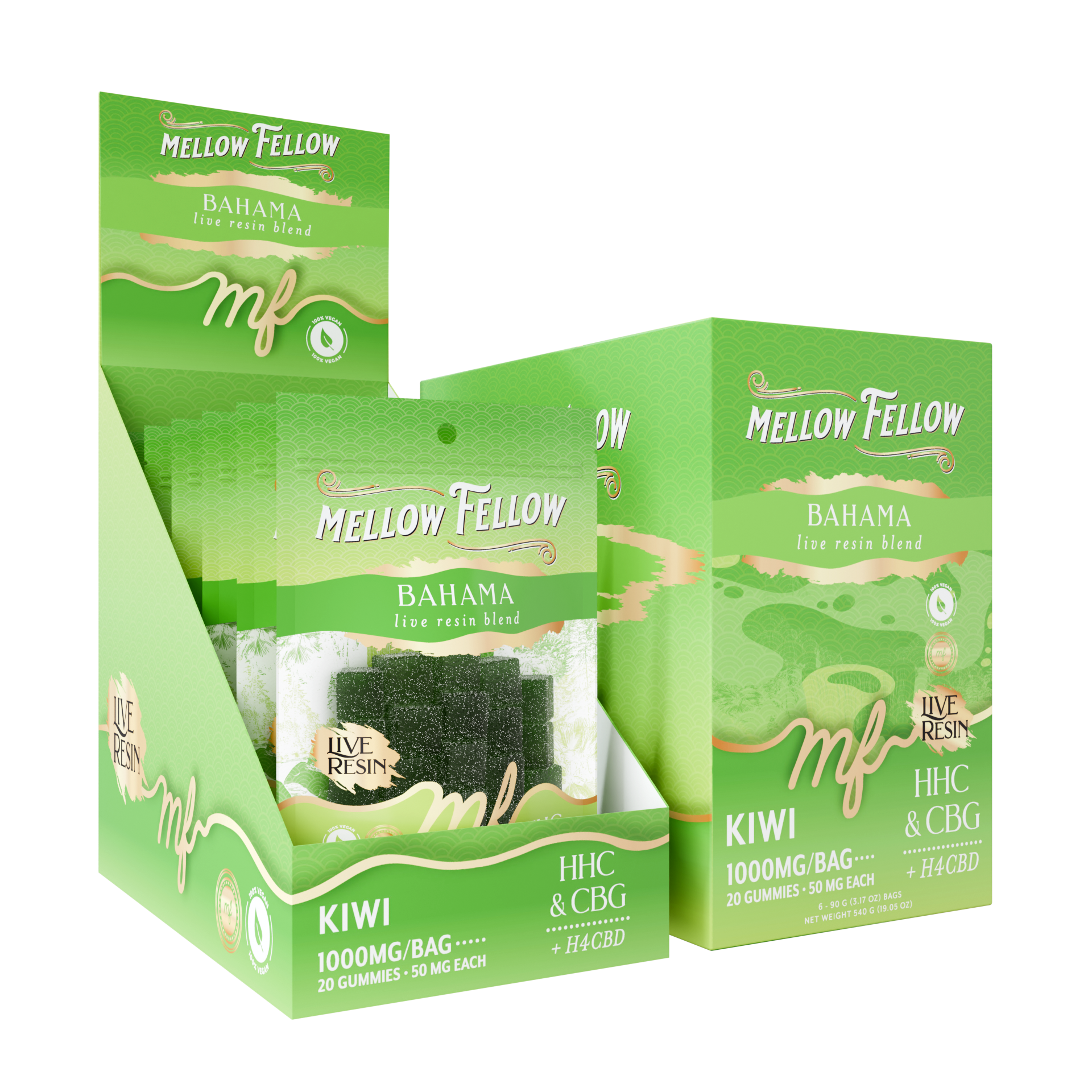 Mellow Fellow Edibles Live Resin M-Fusion 1000mg 20pc Bahama Blend Kiwi