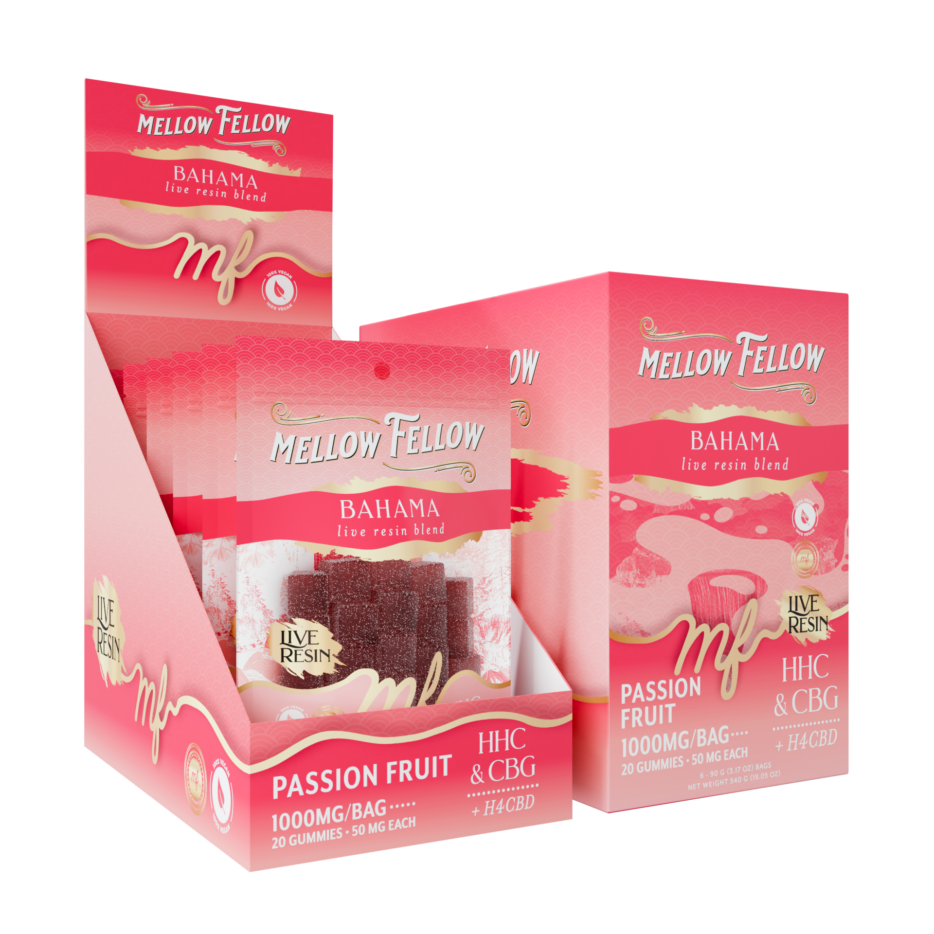 Mellow Fellow Edibles Live Resin M-Fusion 1000mg 20pc Bahama Blend Passion Fruit