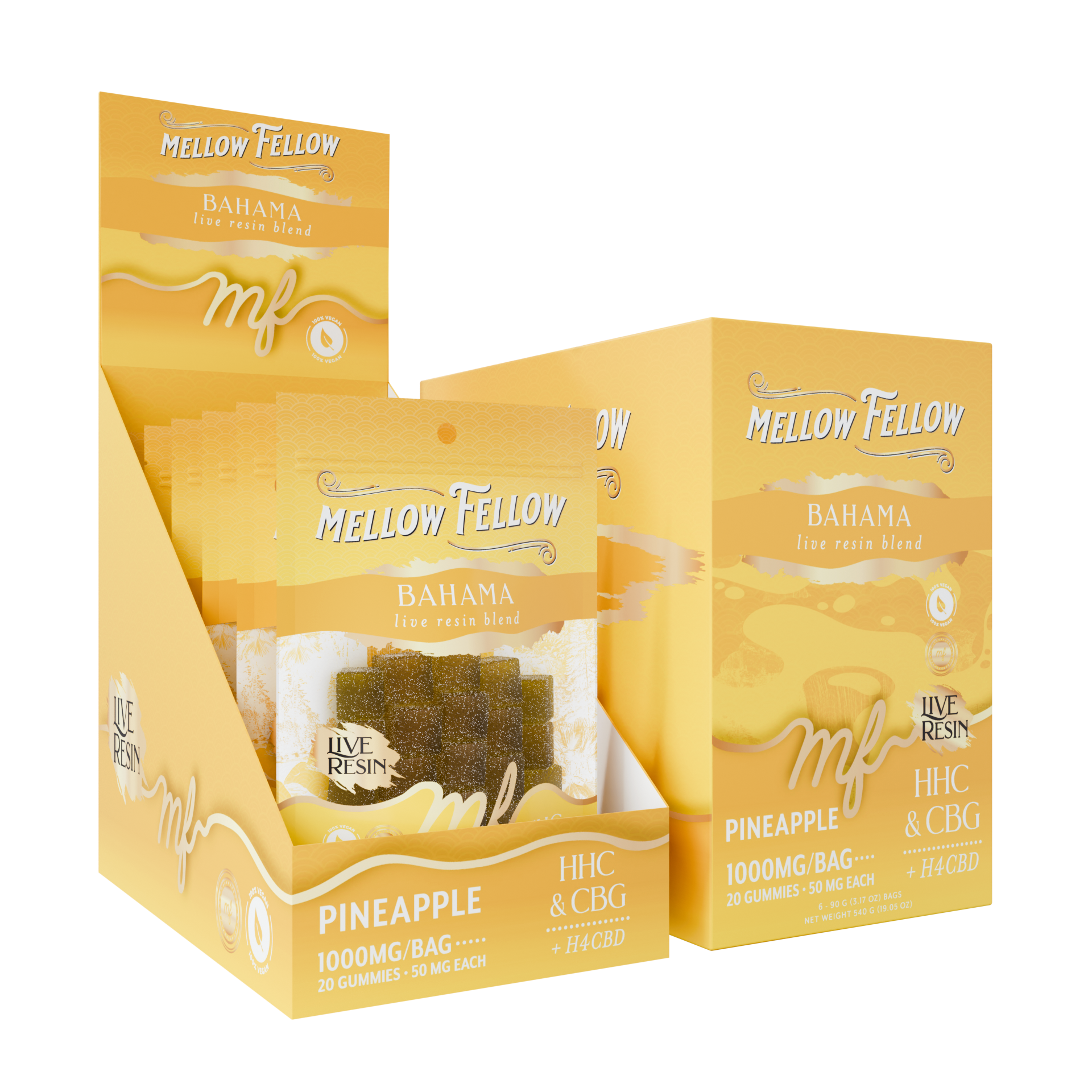 Mellow Fellow Edibles Live Resin M-Fusion 1000mg 20pc Bahama Blend Pineapple