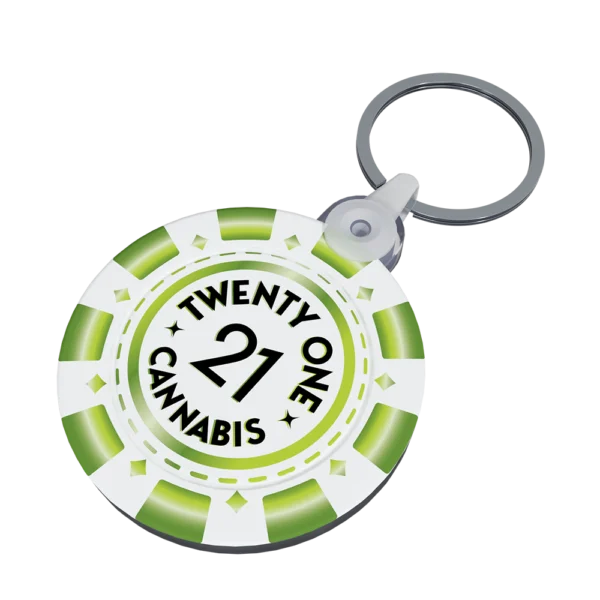 Twenty One Cannabis Merchandise Key Chain Poker Chip Green