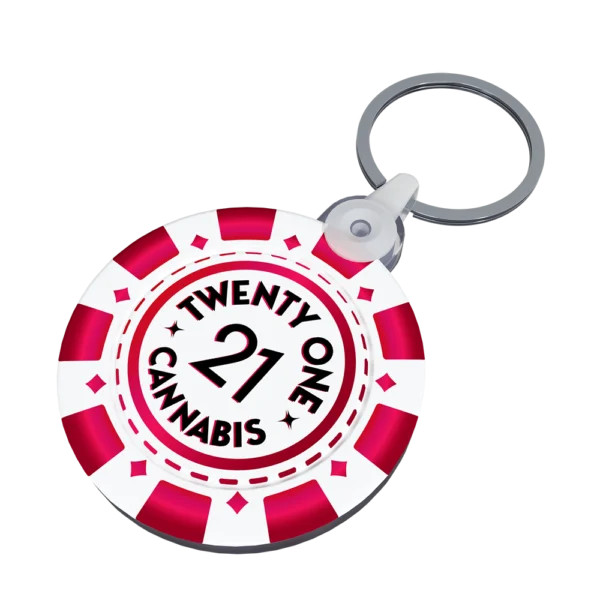 Twenty One Cannabis Merchandise Key Chain Poker Chip Red