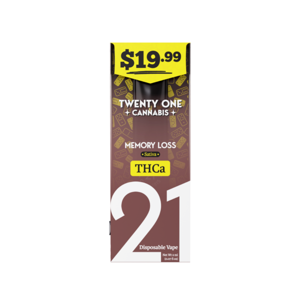 Twenty One Cannabis Pre-Priced $19.99 Vape Disposable 2ml THCA Memory Loss (sativa)
