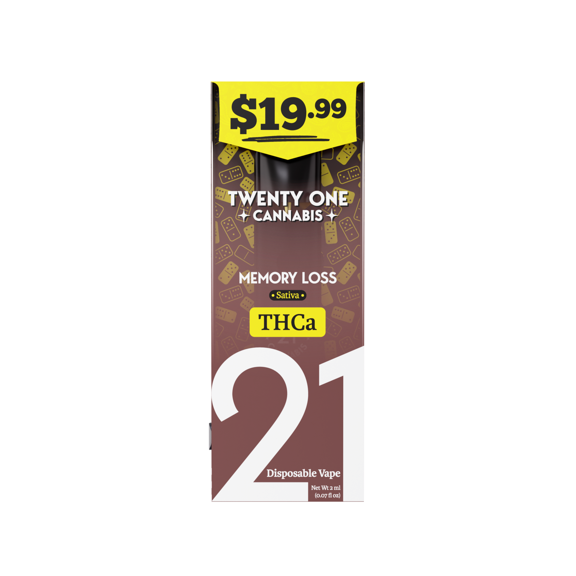 Twenty One Cannabis Pre-Priced $19.99 Disposable Vape 2ml THCA Memory Loss (sativa)