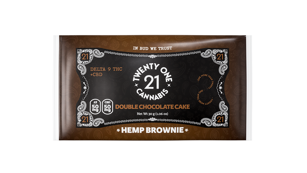 Twenty One Edibles Infused Brownies 100mg D9 + CBD Double Chocolate Cake