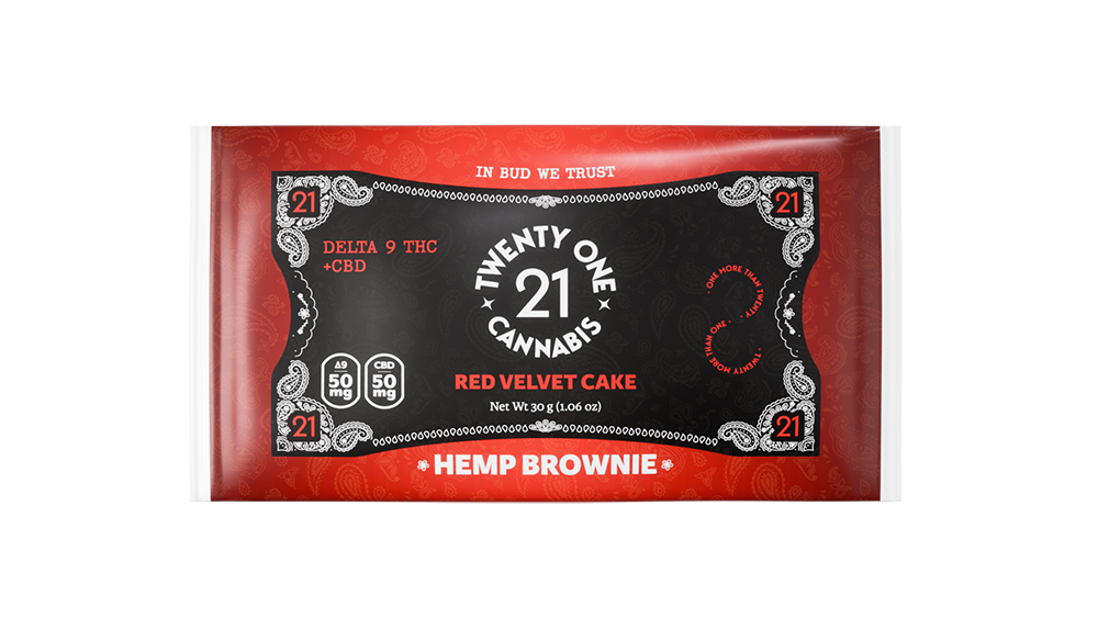 Twenty One Edibles Infused Brownies 100mg D9 + CBD Red Velvet
