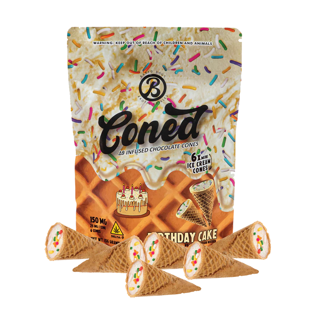 Baked Bags Edibles Cones 150mg D9 Birthday Cake 6ct