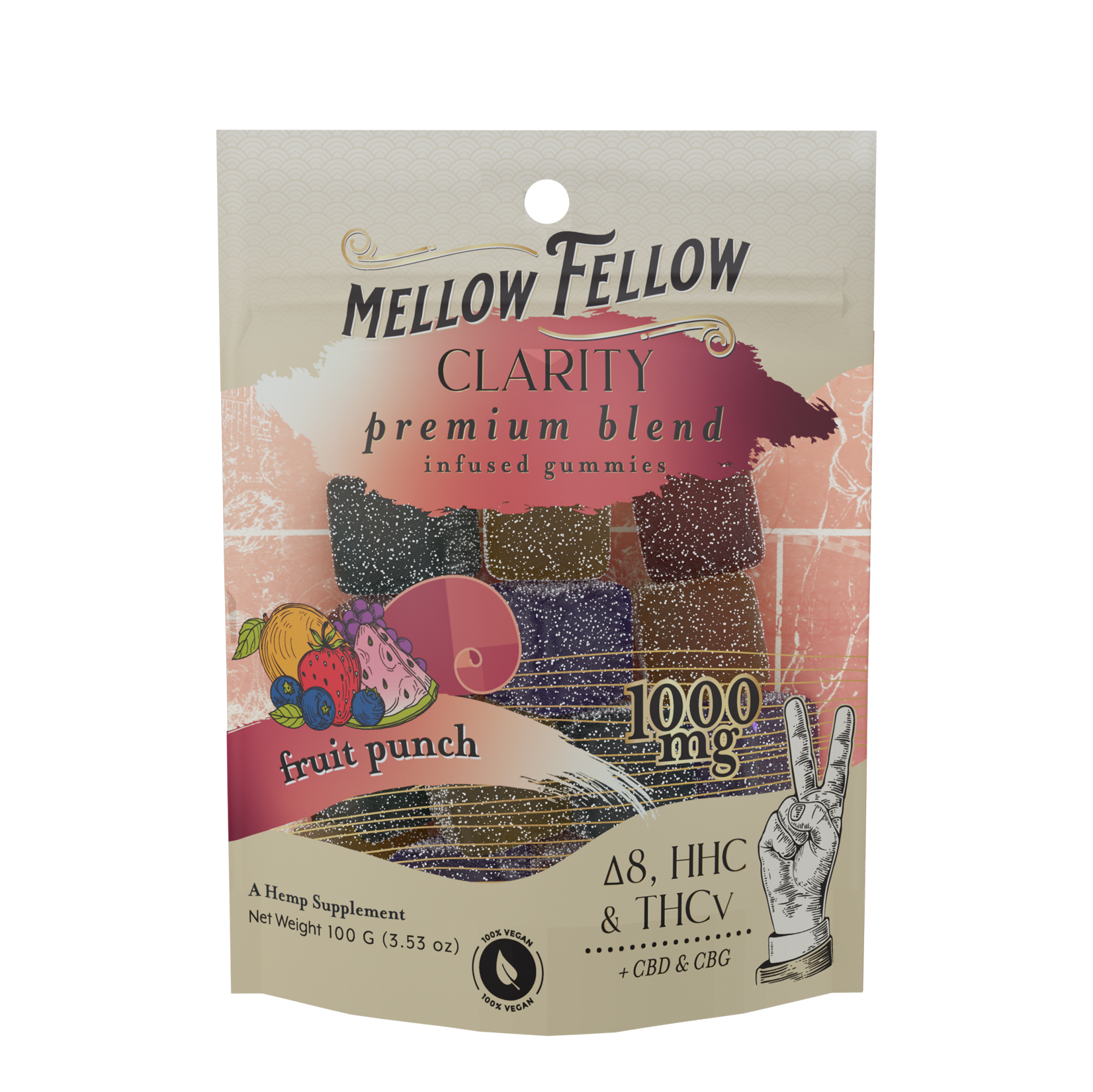 Mellow Fellow Premium M-Fusion 20pc Edibles 1000mg Clarity Blend Fruit Punch