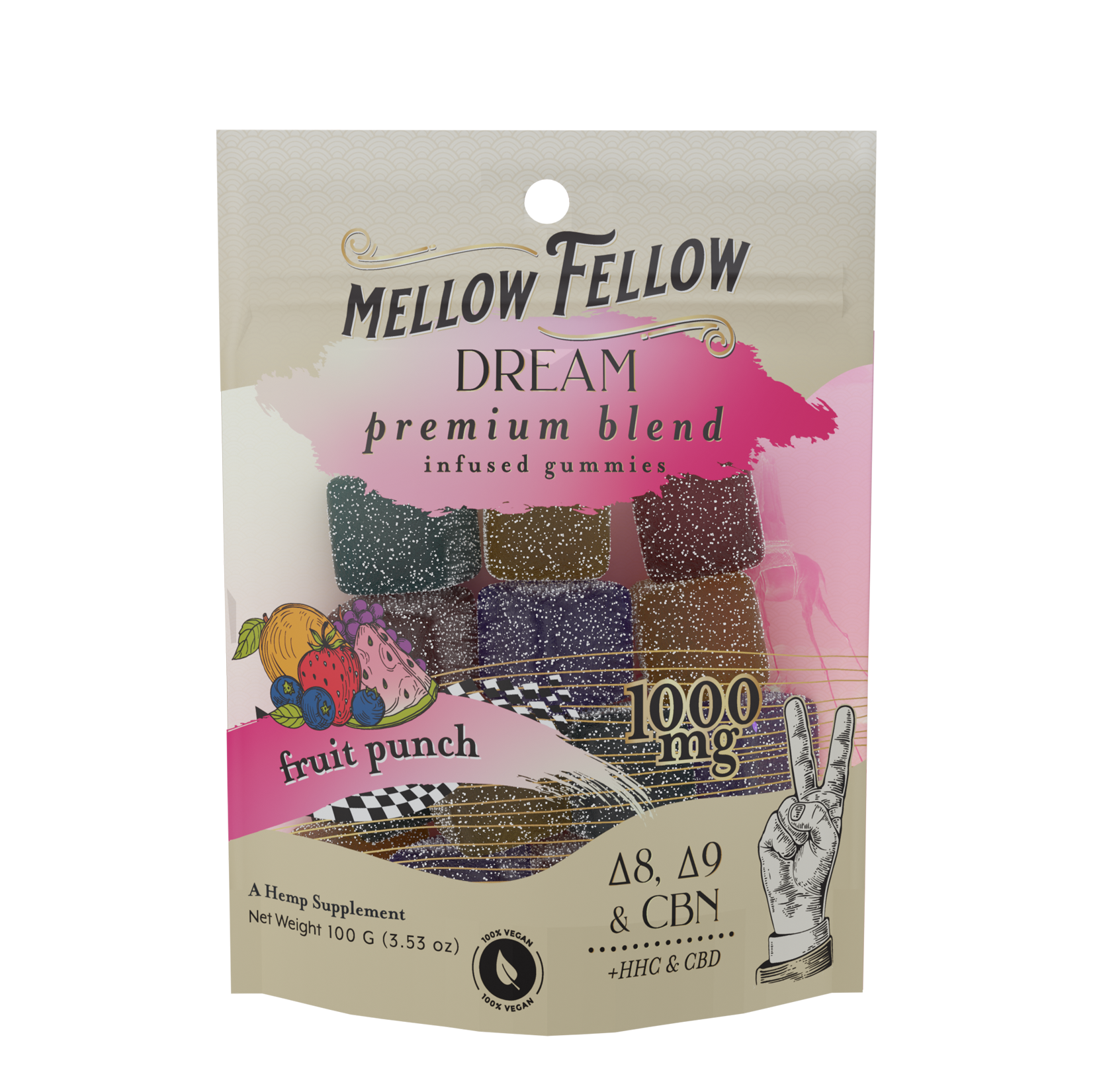 Mellow Fellow Premium M-Fusion 20pc Edibles 1000mg Dream Blend Fruit Punch