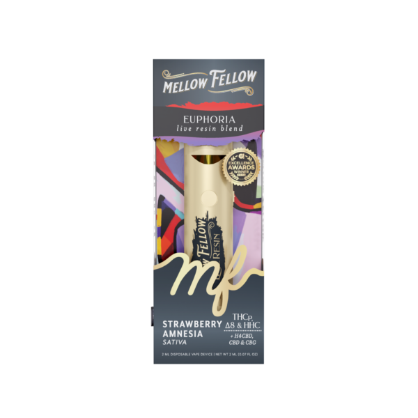 Mellow Fellow Live Resin Disposable Vape 2ml Euphoria Blend Strawberry Amnesia (sativa)