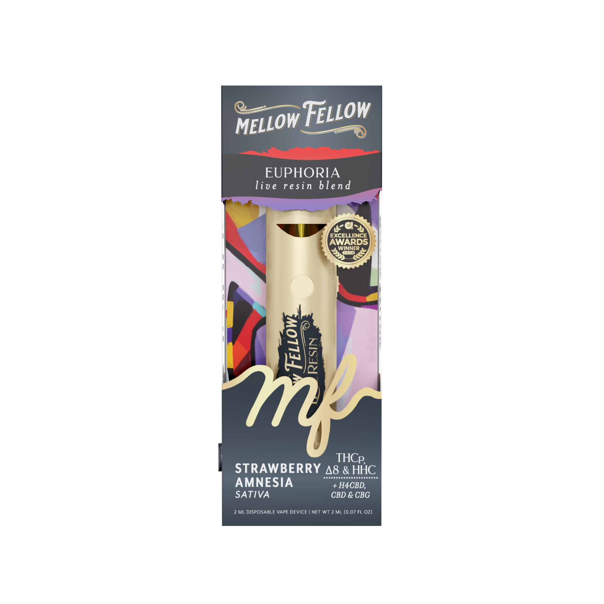 Mellow Fellow Live Resin Disposable Vape 2ml Euphoria Blend Strawberry Amnesia (sativa)