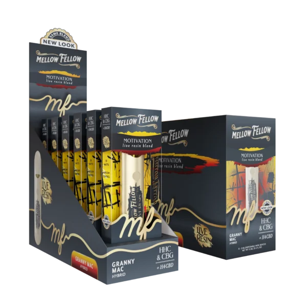 Mellow Fellow Live Resin Disposable Vapes 2ml Motivation Blend Granny Mac (hybrid)