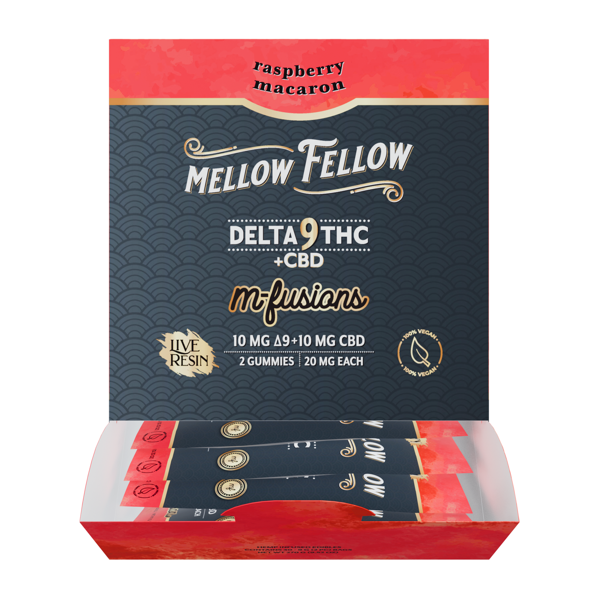 Mellow Fellow Live Resin M-Fusions 2pc Edibles 40mg D9 Raspberry Macaron