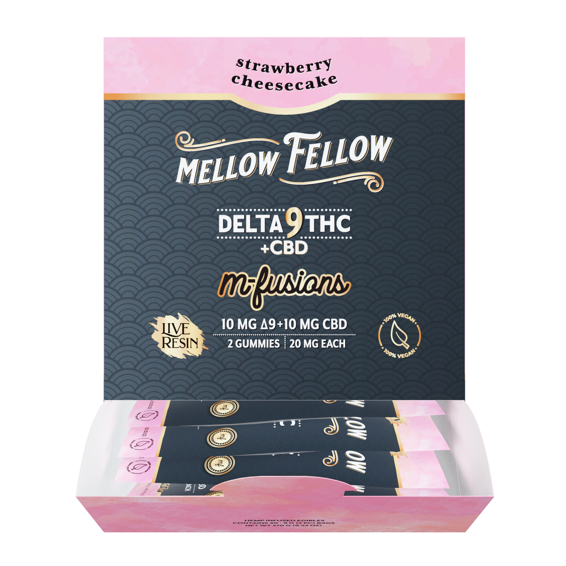 Mellow Fellow Live Resin M-Fusions 2pc Edibles 40mg D9 Strawberry Cheesecake