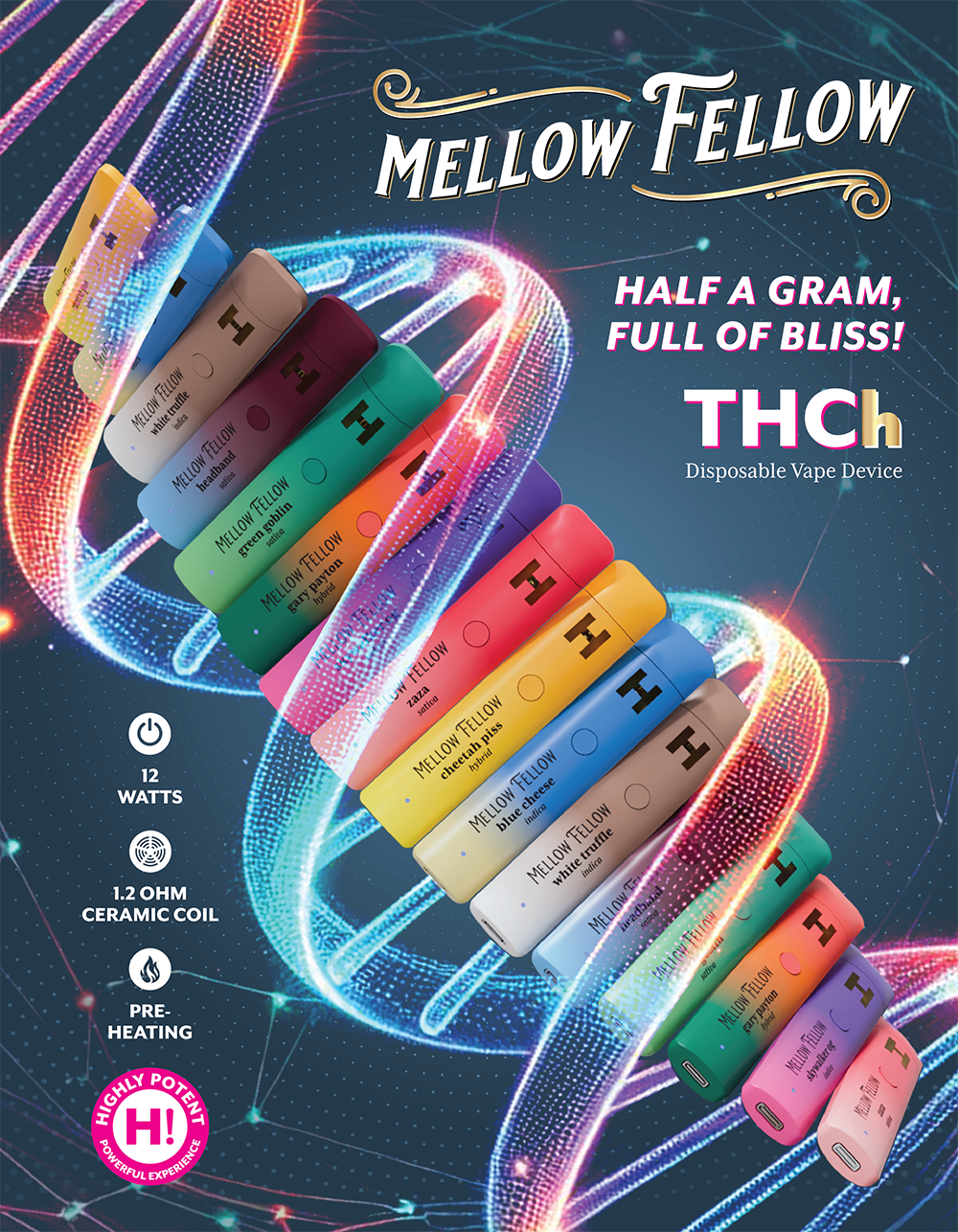 Mellow Fellow Marketing Material 8″x10″ Flyer  0.5ml THCh Disposables