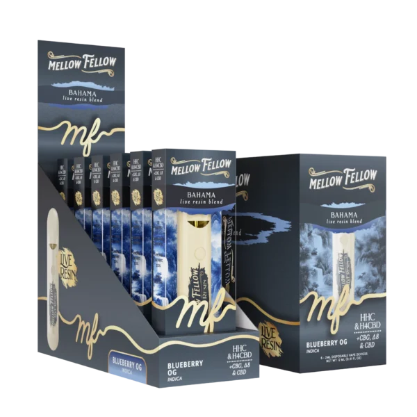 Mellow Fellow Disposable Vape Live Resin 2ml Bahama Blend Blueberry OG (Indica)