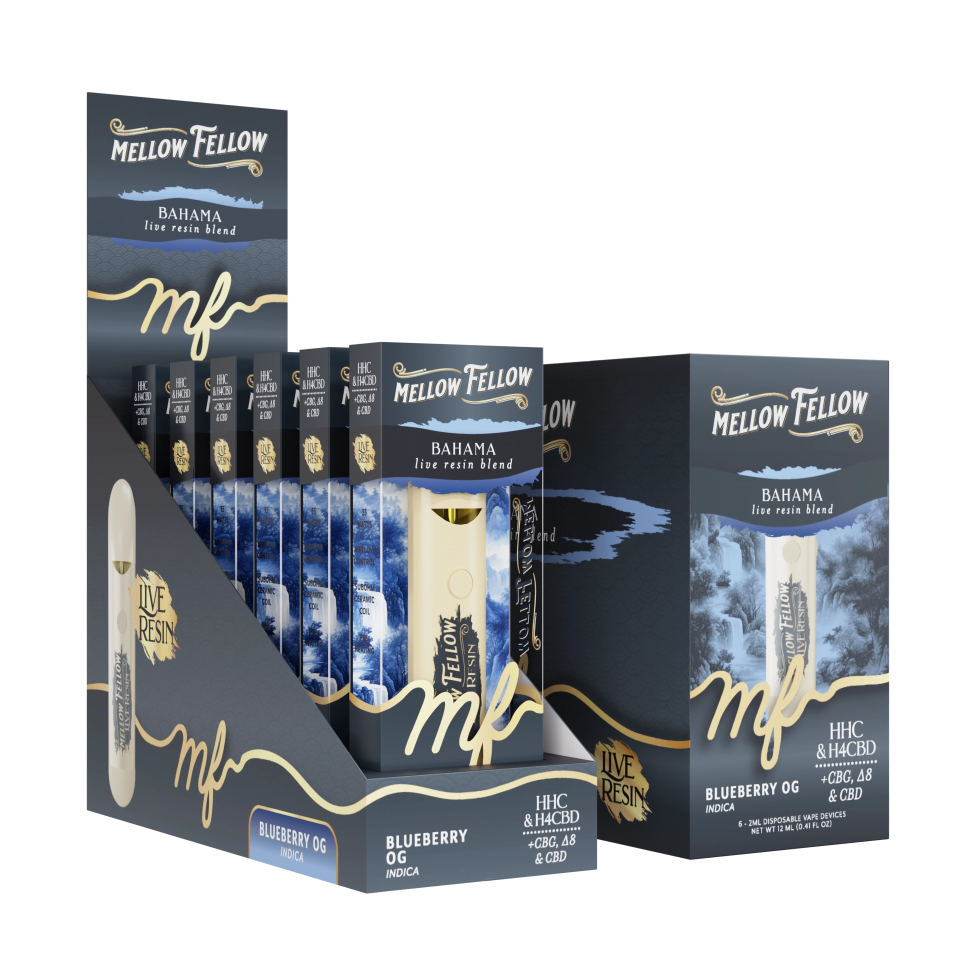 Mellow Fellow Disposable Vape Live Resin 2ml Bahama Blend Blueberry OG (Indica)
