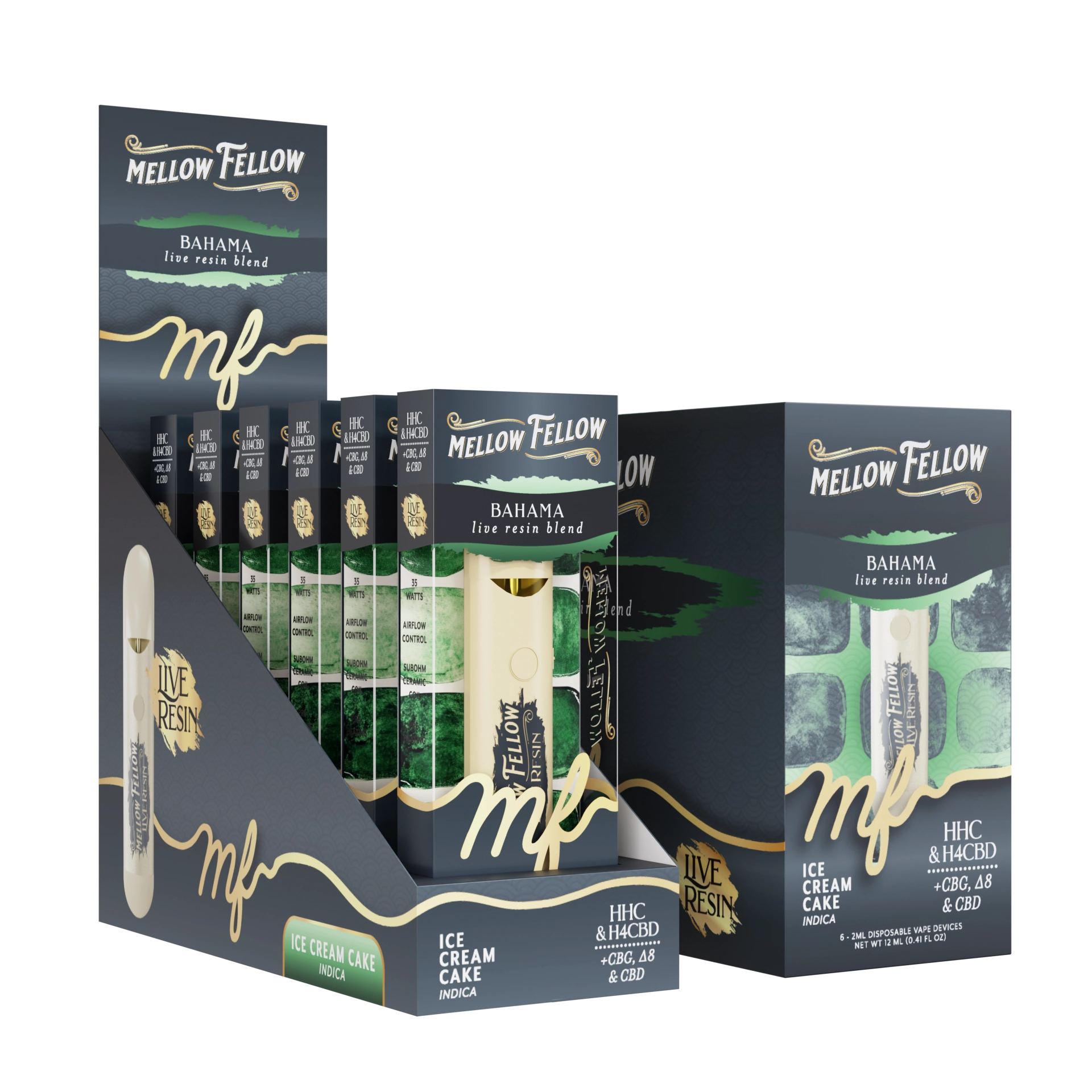 Mellow Fellow Disposable Vape Live Resin 2ml Bahama Blend Ice Cream Cake (Indica)