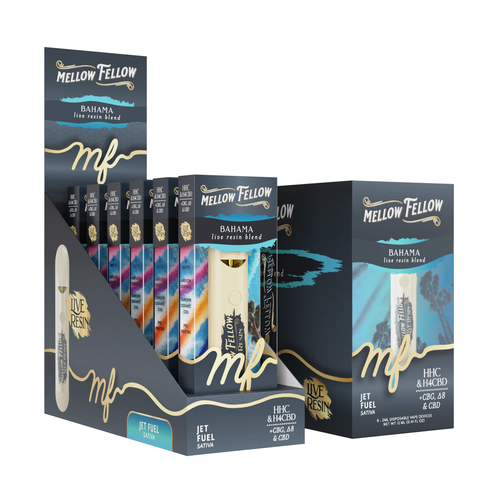 Mellow Fellow Disposable Vape Live Resin 2ml Bahama Blend Jet Fuel (Sativa)