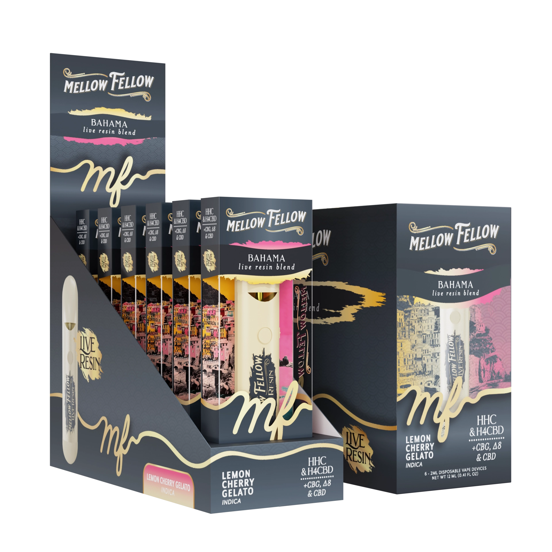 Mellow Fellow Disposable Vape Live Resin 2ml Bahama Blend Lemon Cherry Gelato (Indica)