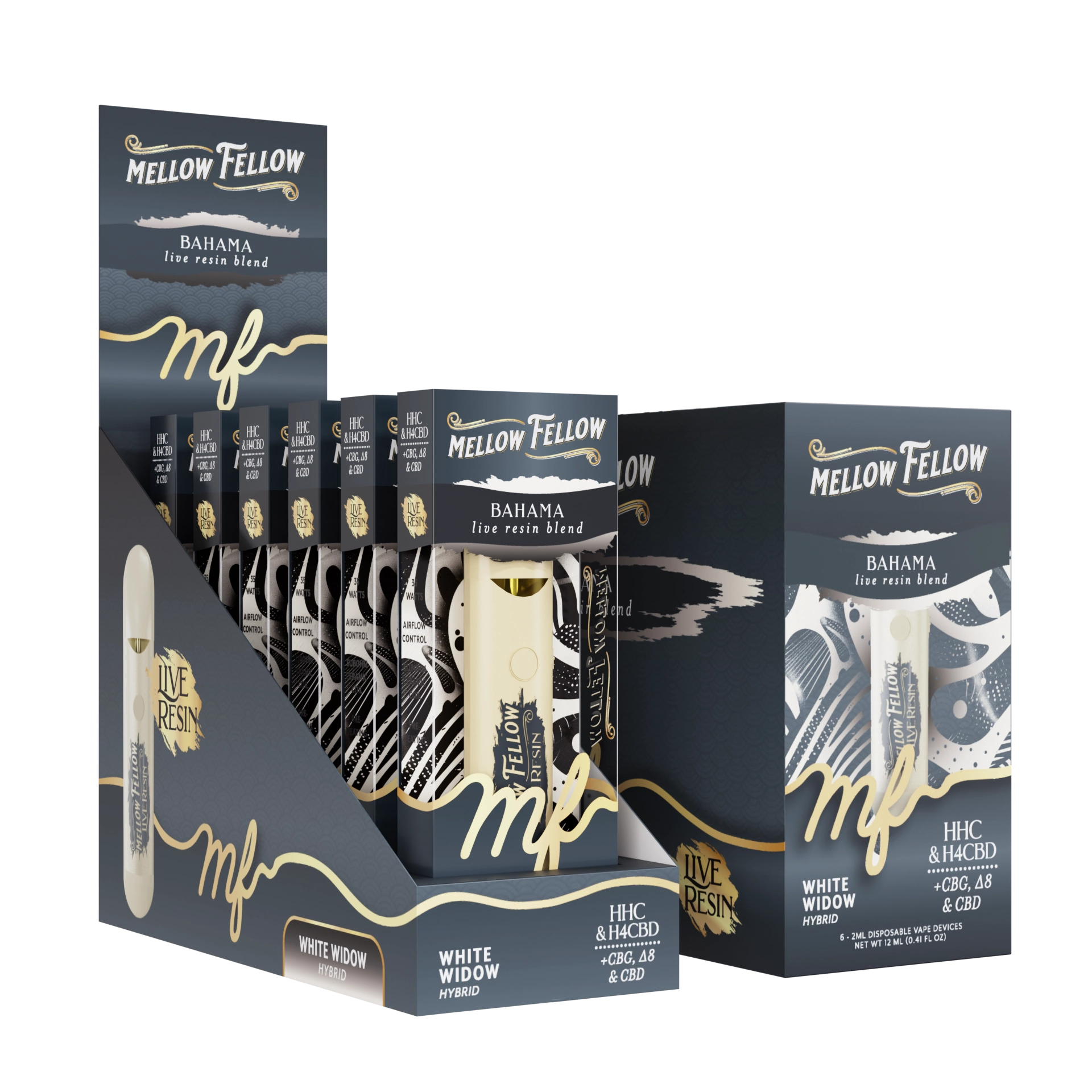 Mellow Fellow Disposable Vape Live Resin 2ml Bahama Blend White Widow (Hybrid)