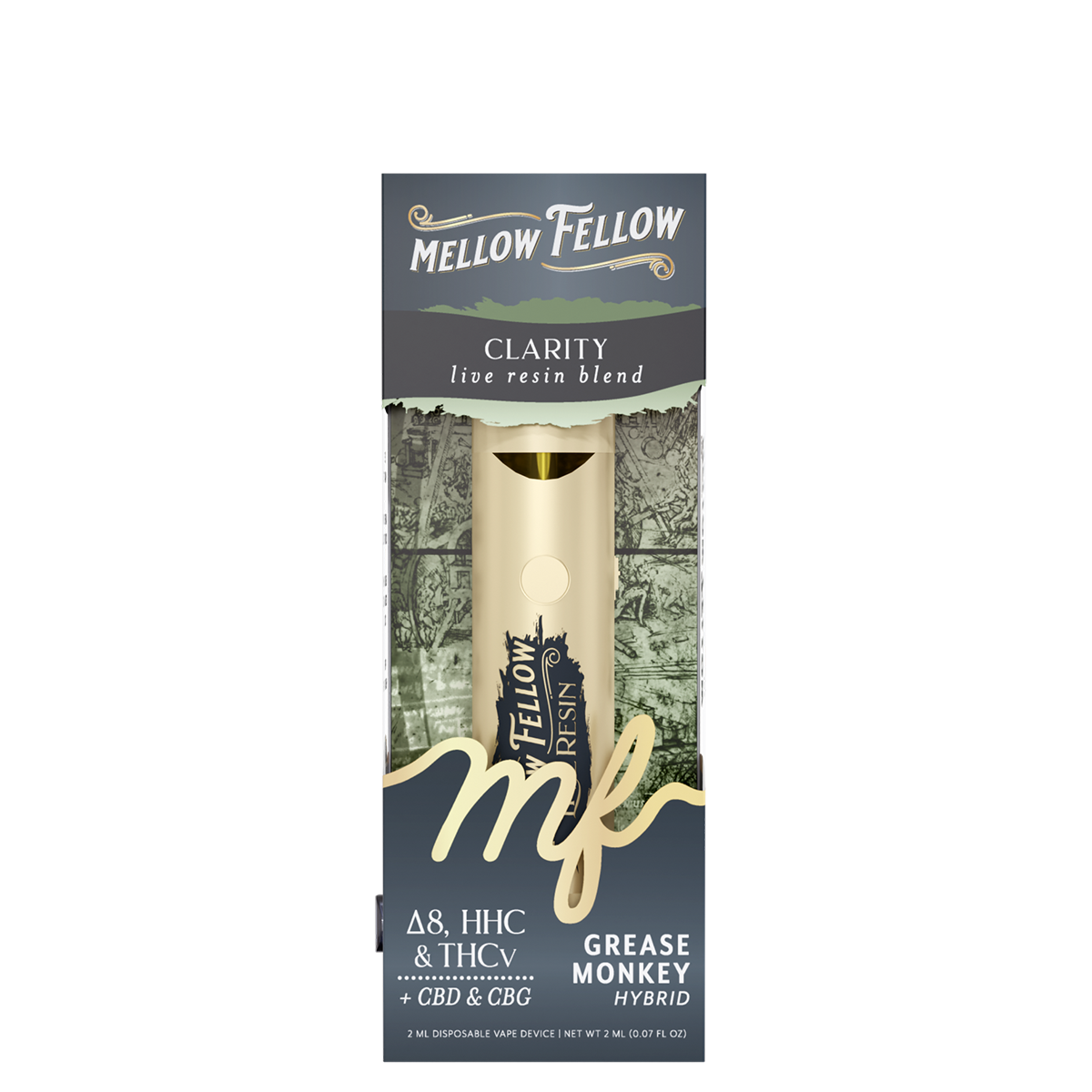 Mellow Fellow Live Resin Disposable Vape 2ml Clarity Blend Grease Monkey (hybrid)
