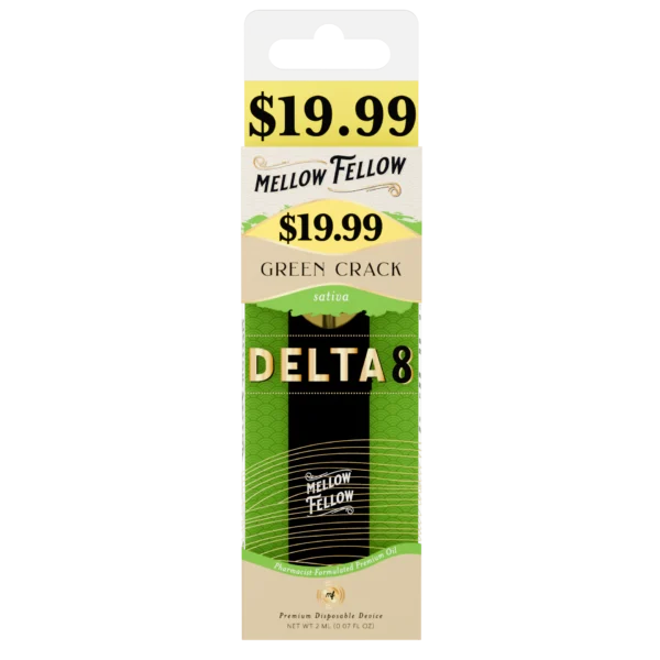 Mellow Fellow Premium Pre-Priced Vape Disposable 2ml D8 Green Crack (sativa)