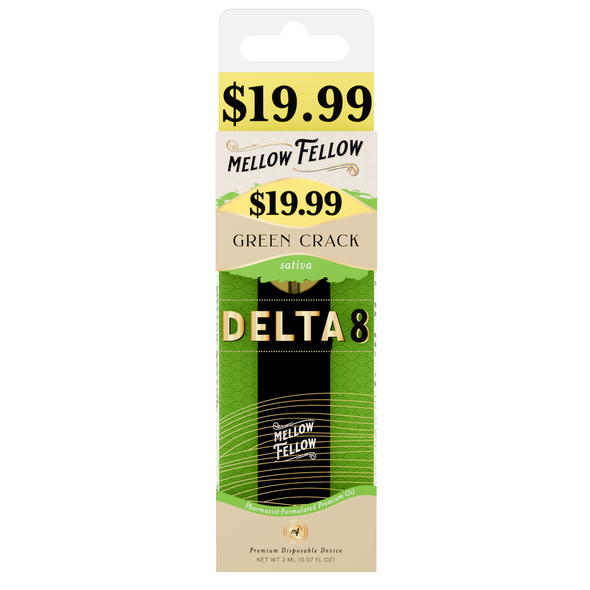 Mellow Fellow Premium Pre-Priced Disposable Vape 2ml D8 Green Crack (sativa)