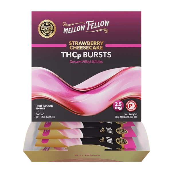 Mellow Fellow Edibles THCP Burst Sachets_Strawberry Cheesecake-Display Box-2
