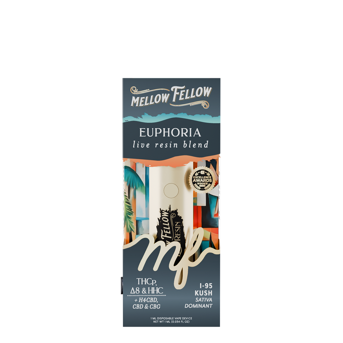 Mellow Fellow Live Resin Disposable Vape 1ml Euphoria Blend i-95 Kush (Hybrid)