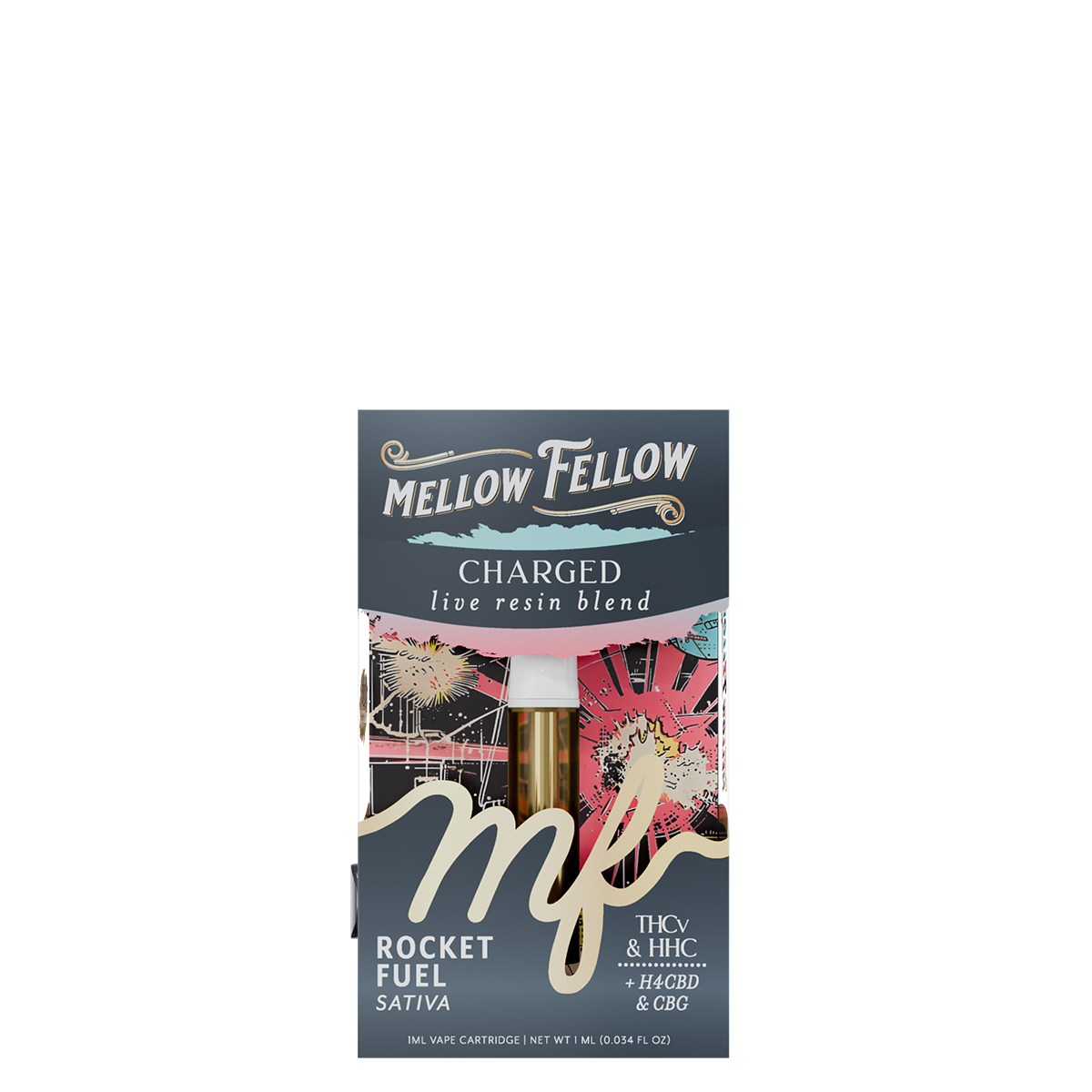 Mellow Fellow Live Resin Vape Cartridge 1ml Charged Blend Rocket Fuel (sativa)