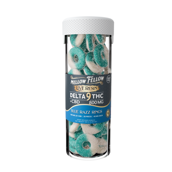 Mellow Fellow Live Resin 20pc Edibles 800mg D9 Blue Razz Rings