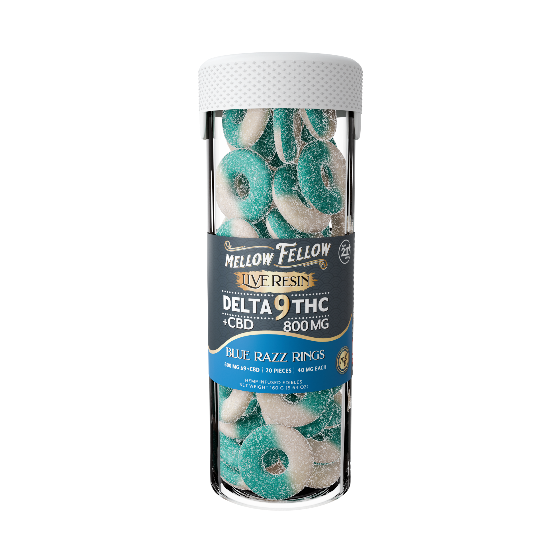 Mellow Fellow Live Resin 20pc Edibles 800mg D9 Blue Razz Rings