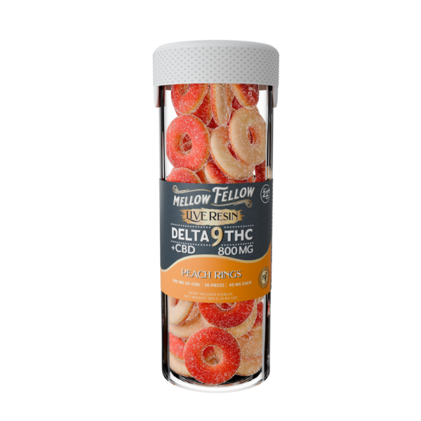 Mellow Fellow Live Resin 20pc Edibles 800mg D9 Peach Rings