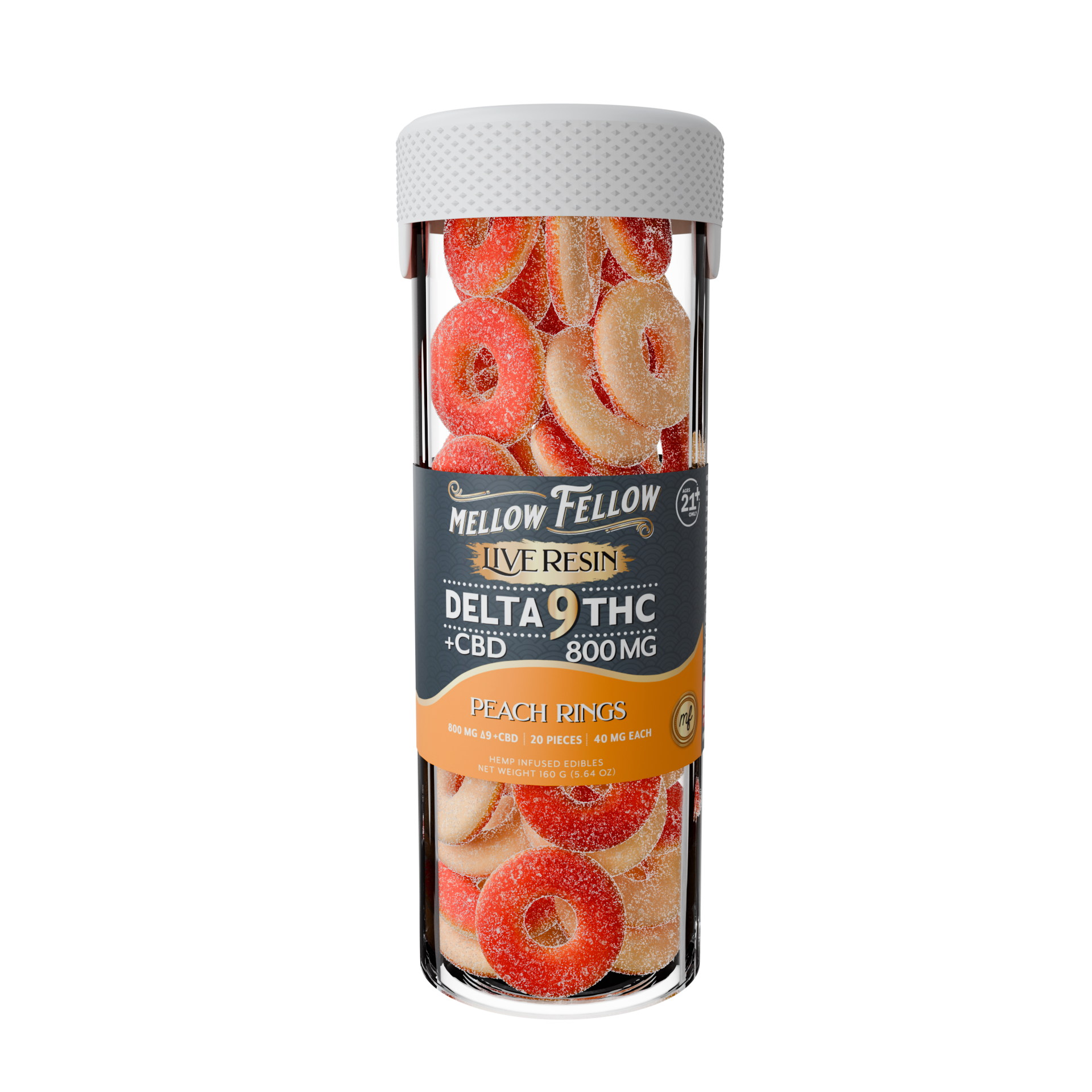 Mellow Fellow Live Resin 20pc Edibles 800mg D9 Peach Rings