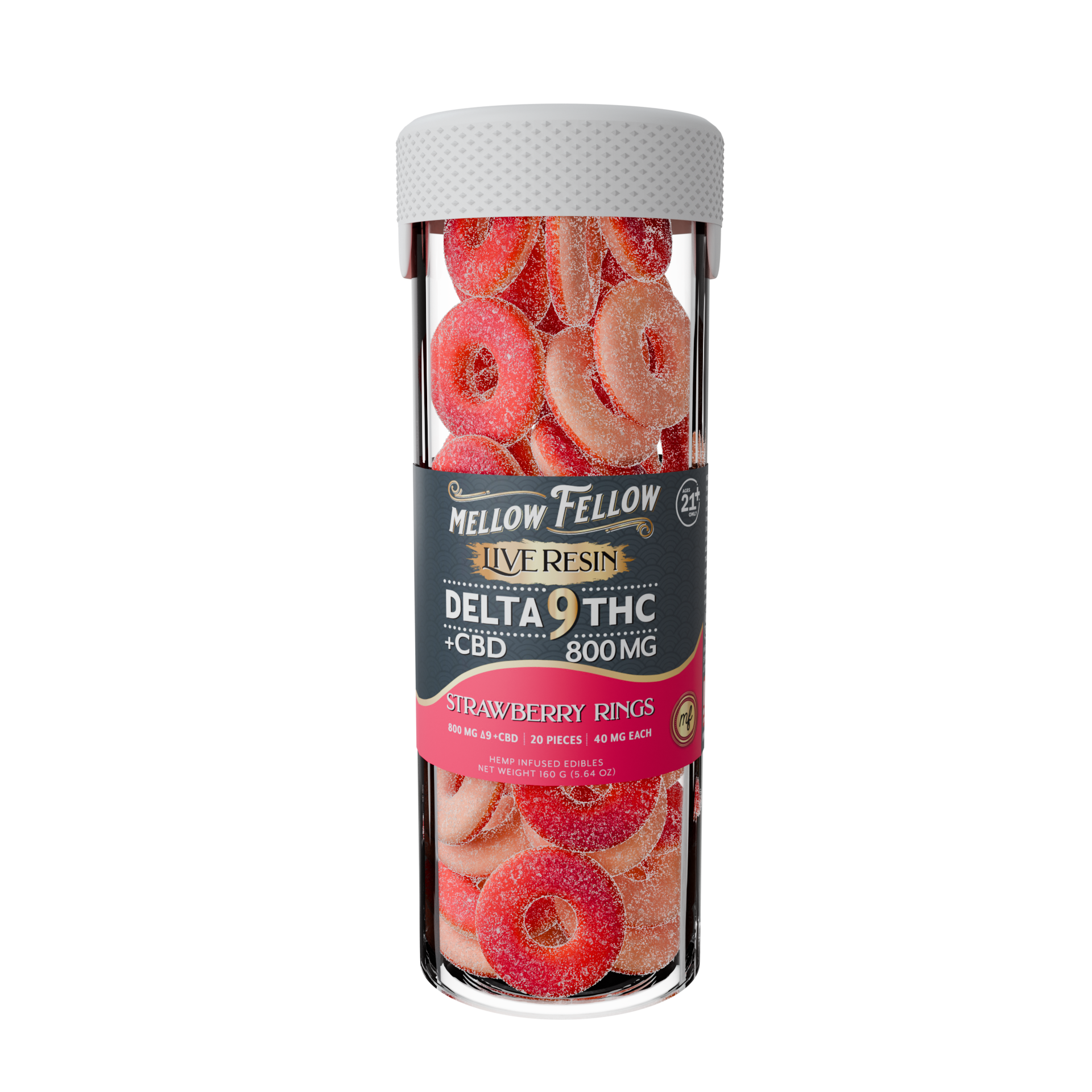 Mellow Fellow Live Resin 20pc Edibles 800mg D9 Strawberry Rings