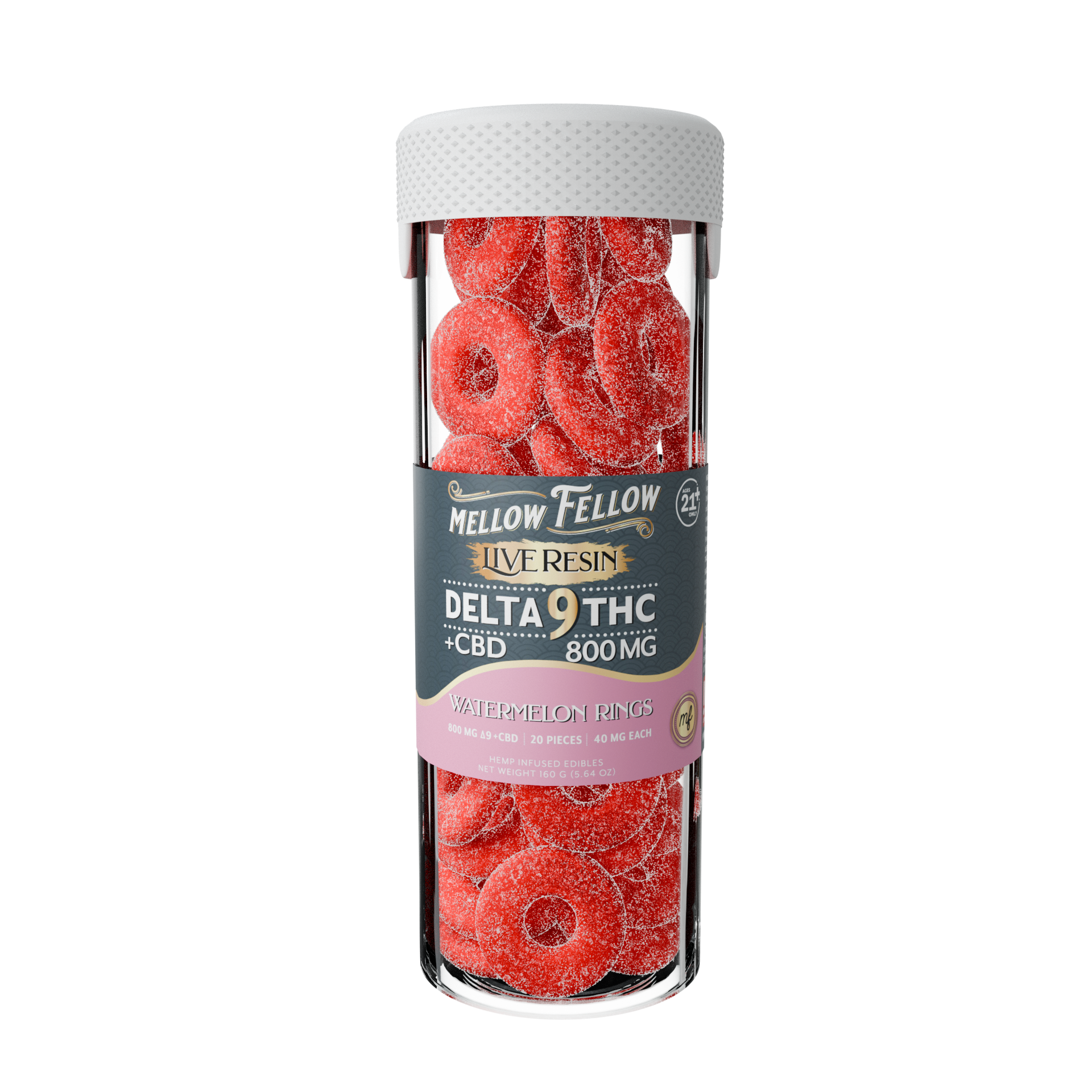 Mellow Fellow Live Resin 20pc Edibles 800mg D9 Watermelon Rings