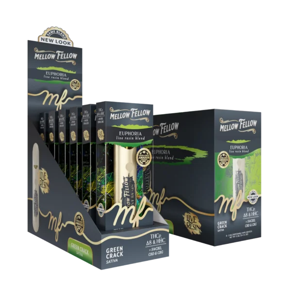 Mellow Fellow Live Resin Vape Disposable 2ml Euphoria Blend Green Crack (sativa)