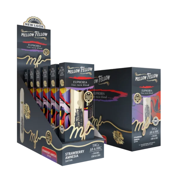Mellow Fellow Live Resin Vape Disposable 2ml Euphoria Blend Strawberry Amnesia (sativa)