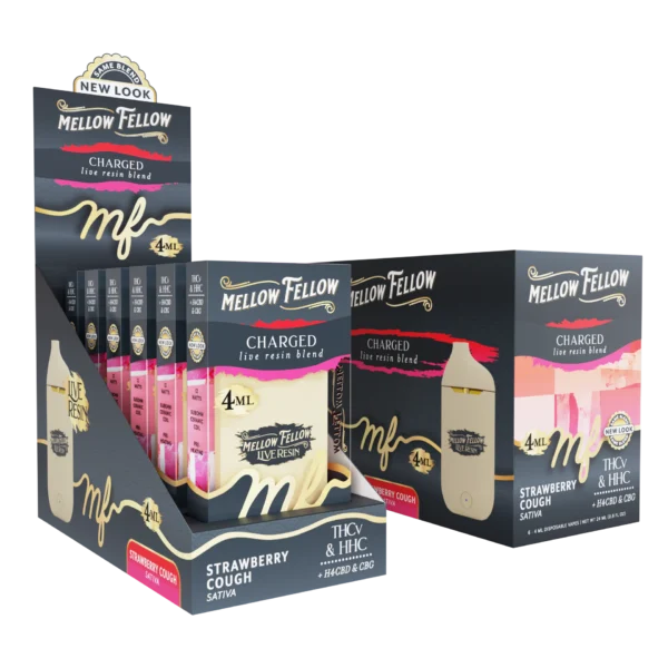 Mellow Fellow Live Resin Vape Disposable 4ml Charged Blend Strawberry Cough (sativa)