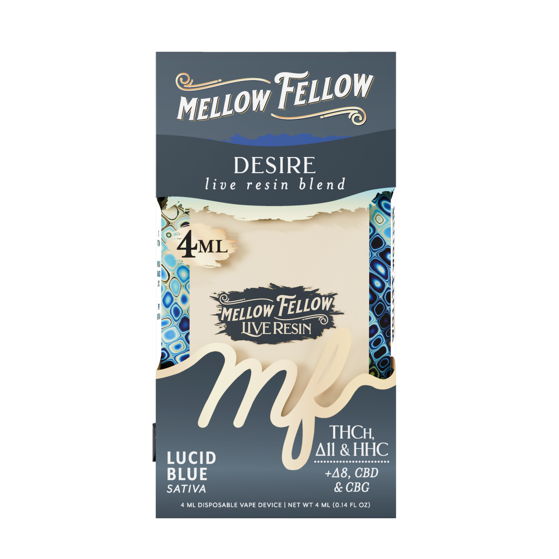Mellow Fellow Live Resin Disposable Vapes 4ml Desire Blend Lucid Blue (sativa)