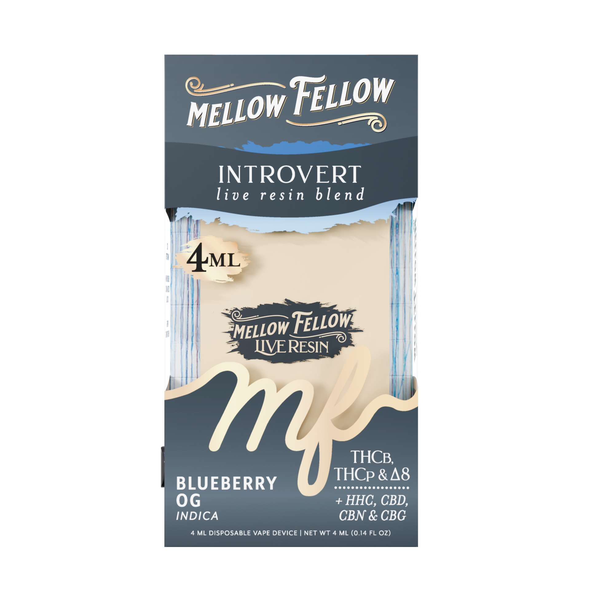 Mellow Fellow Live Resin Disposable Vape 4ml Introvert Blend Blueberry OG (indica)