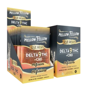 Mellow Fellow Live Resin M-Fusions 20pc Edibles 400mg D9 Mamey Mango Coconut