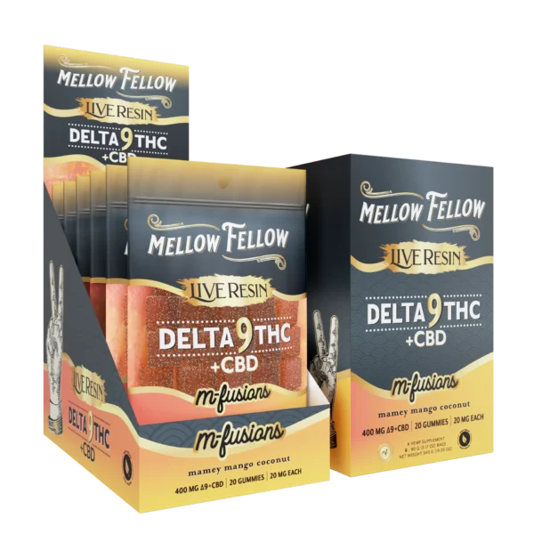Mellow Fellow Live Resin M-Fusions 20pc Edibles 400mg D9 Mamey Mango Coconut