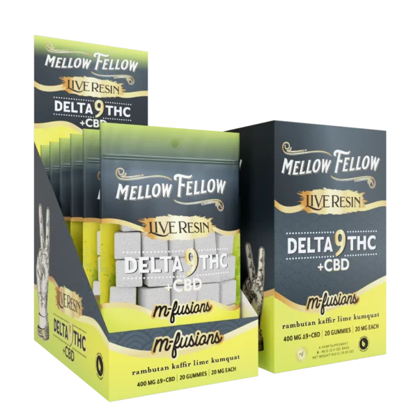 Mellow Fellow Live Resin M-Fusions 20pc Edibles 400mg D9 Rambutan Kaffir Lime Kumquat